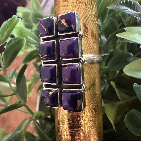 NWT Amazing Sterling Silver 925 Purple Dahlia Ring w/ 8 Square Stones • Size: 8 - Picture 3 of 9